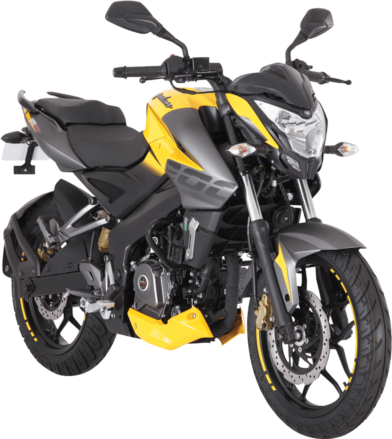 Yellow Bajaj Pulsar Motorcycle Studio Shot PNG Image