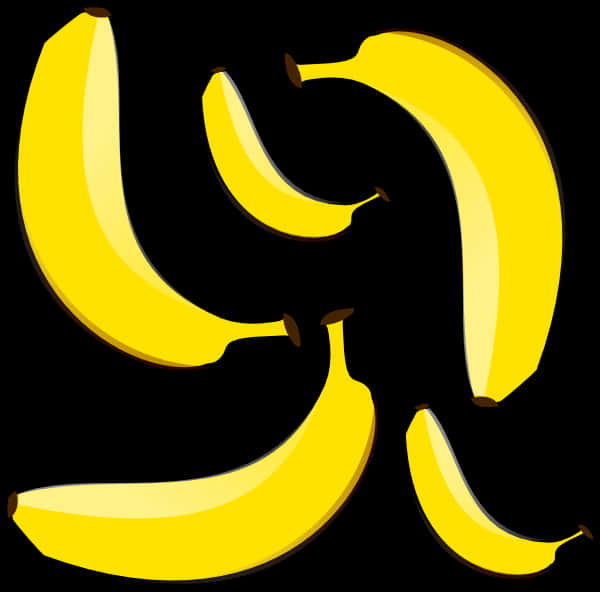 Yellow Bananas Black Background PNG Image