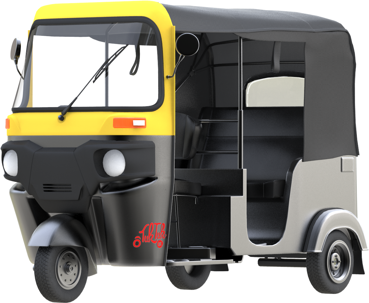 Yellow Black Auto Rickshaw Side View.png PNG Image