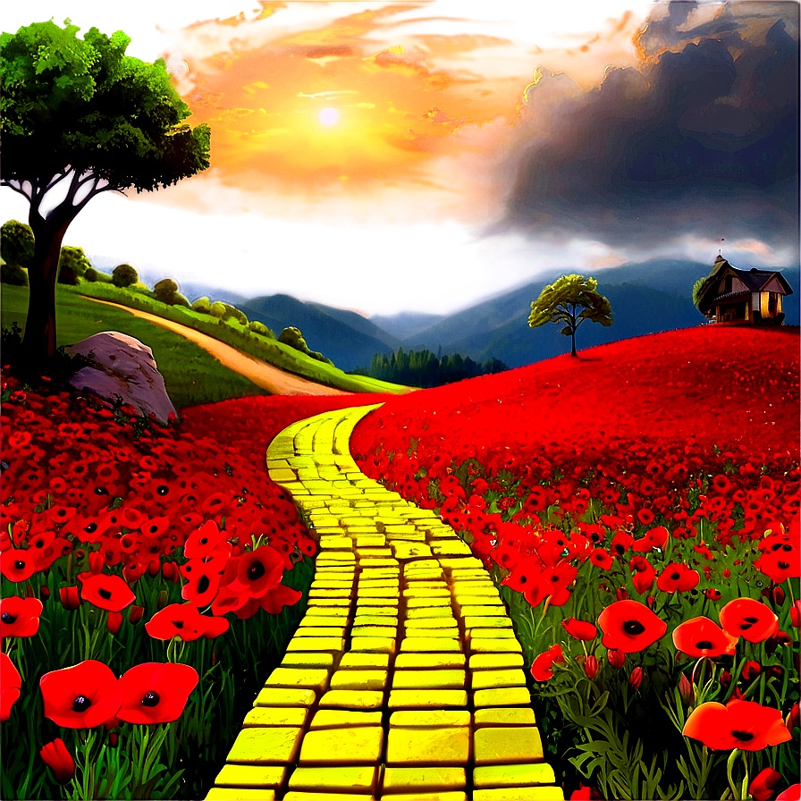 Yellow Brick Road With Poppy Fields Png 10 PNG Image