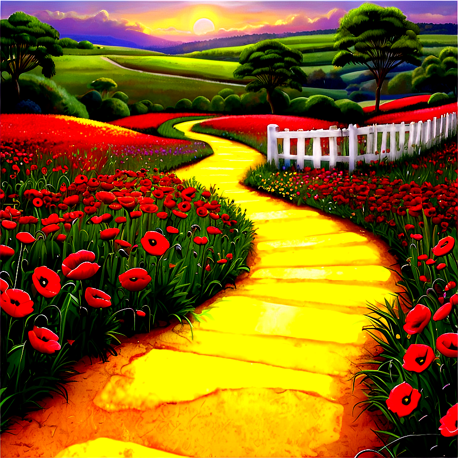 Yellow Brick Road With Poppy Fields Png 78 PNG Image