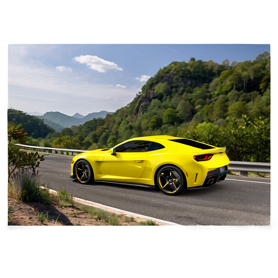 Yellow Car On Road Png 1 PNG Image