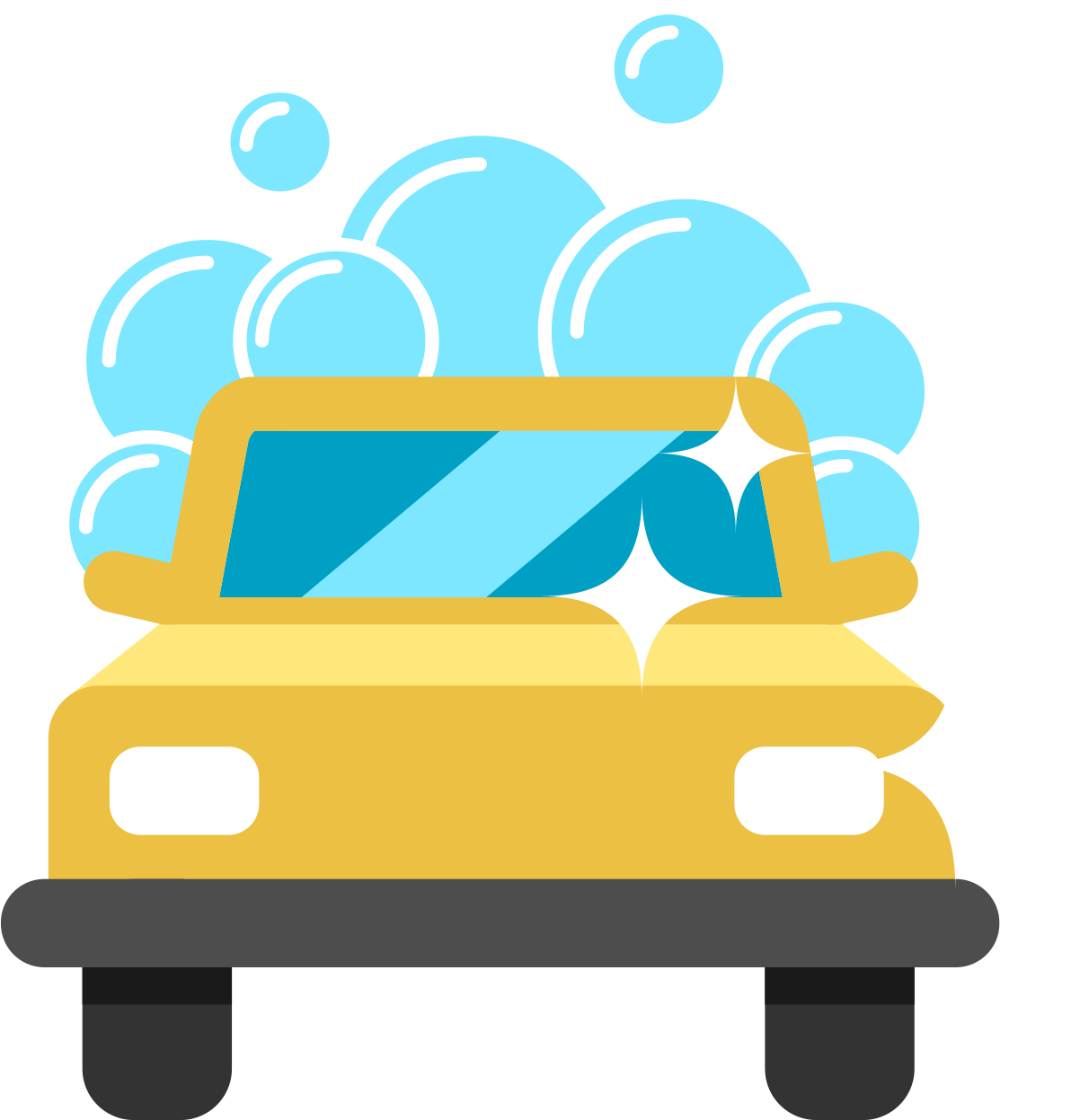 Yellow Car Soap Bubbles Clean Wash Illustration PNG Image