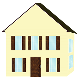 Yellow Cartoon House Front View PNG Image