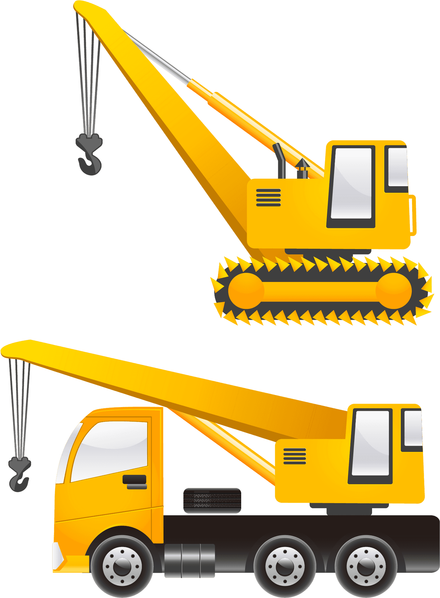 Yellow Construction Cranes Illustration PNG Image