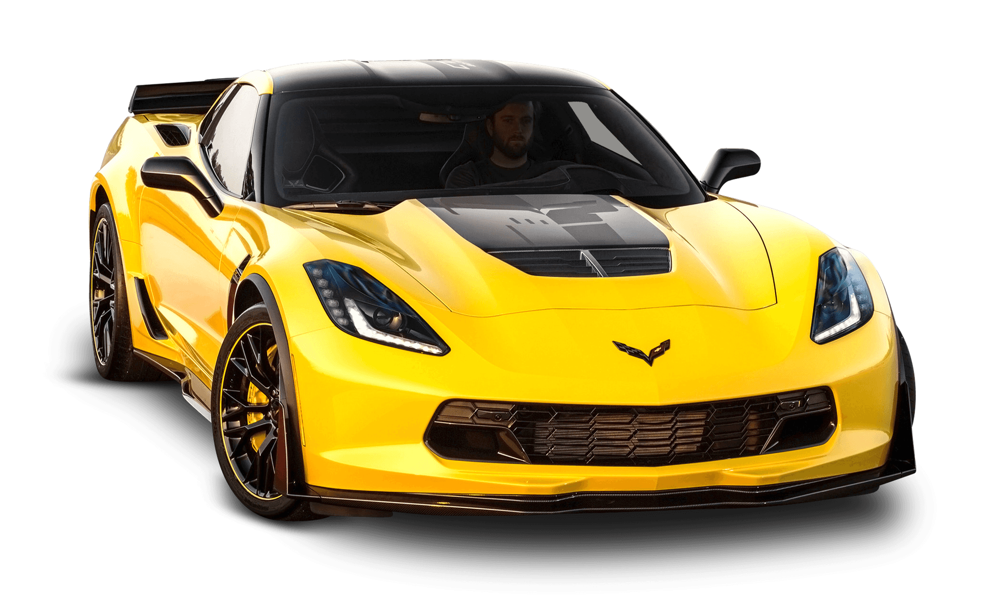 Yellow Corvettewith Driver PNG Image