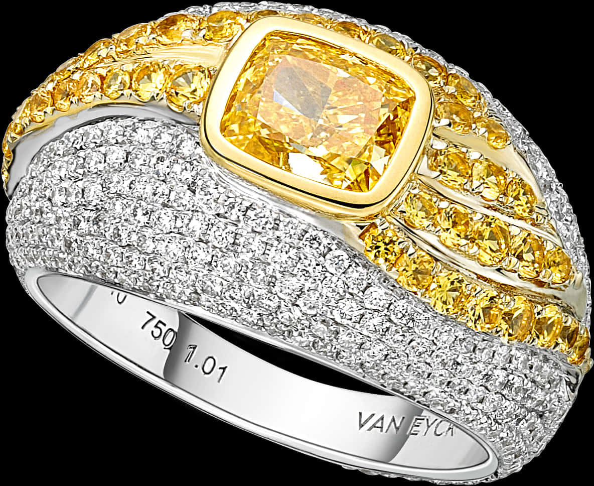 Yellow Diamond Engagement Ring Luxury Jewelry PNG Image