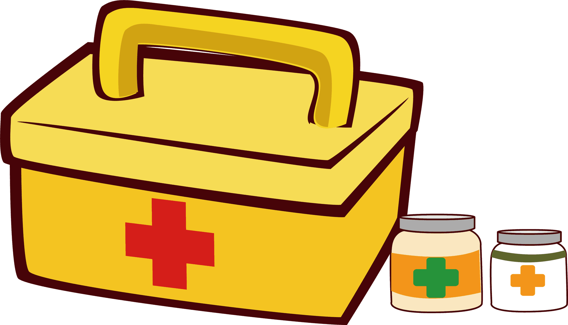 Yellow First Aid Kitand Medicine Jars PNG Image