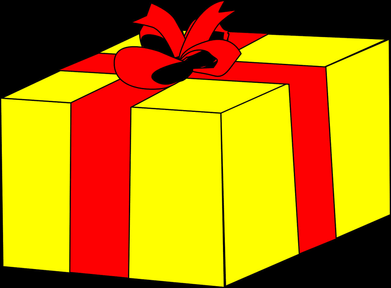 Yellow Gift Box Red Ribbon PNG Image