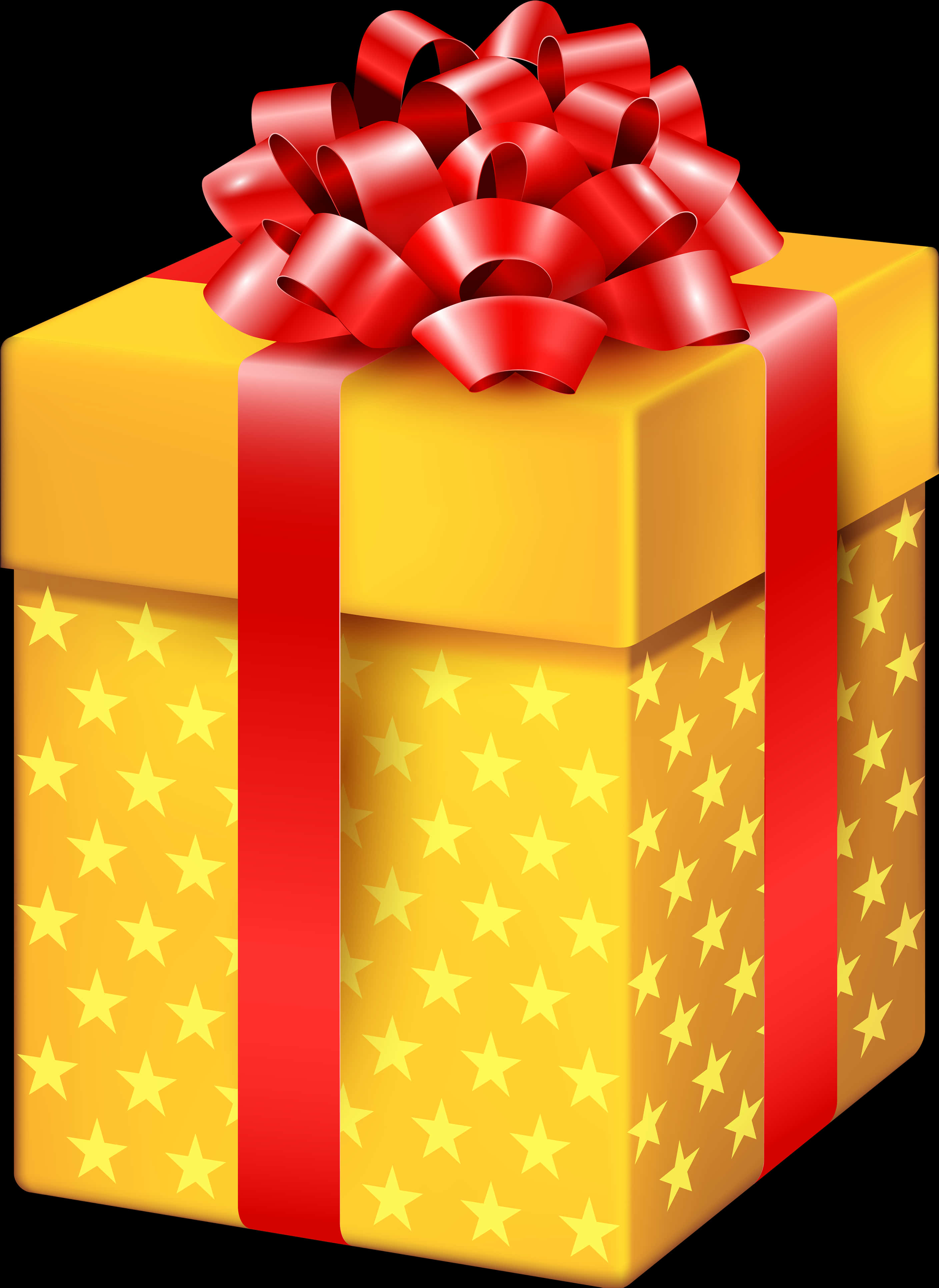 Yellow Gift Box Red Ribbon Stars PNG Image