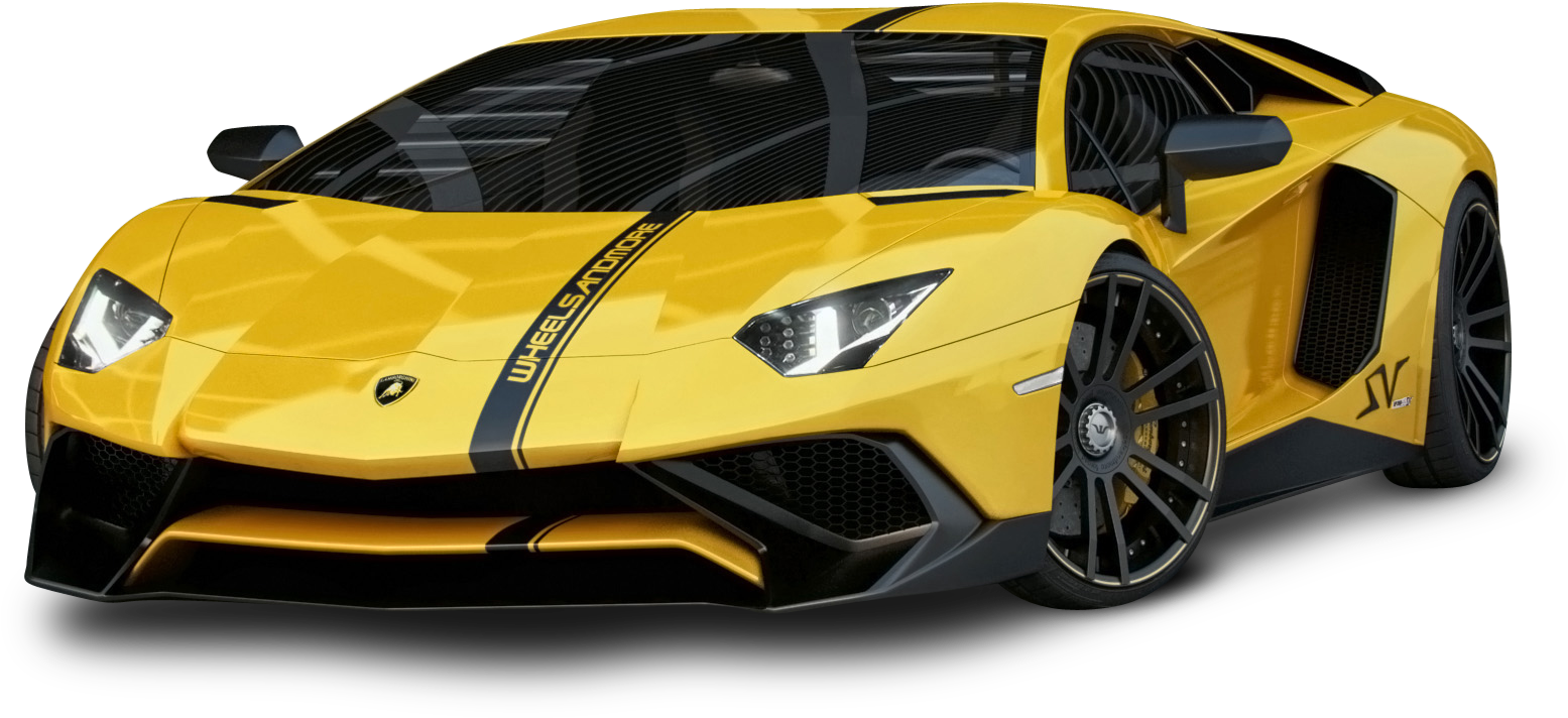 Yellow Lamborghini Aventador Side View PNG Image