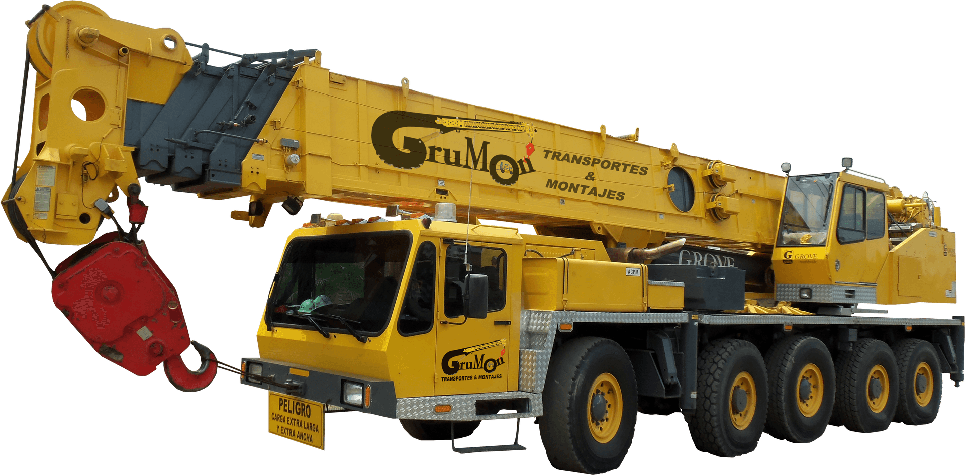 Yellow Mobile Crane Truck PNG Image