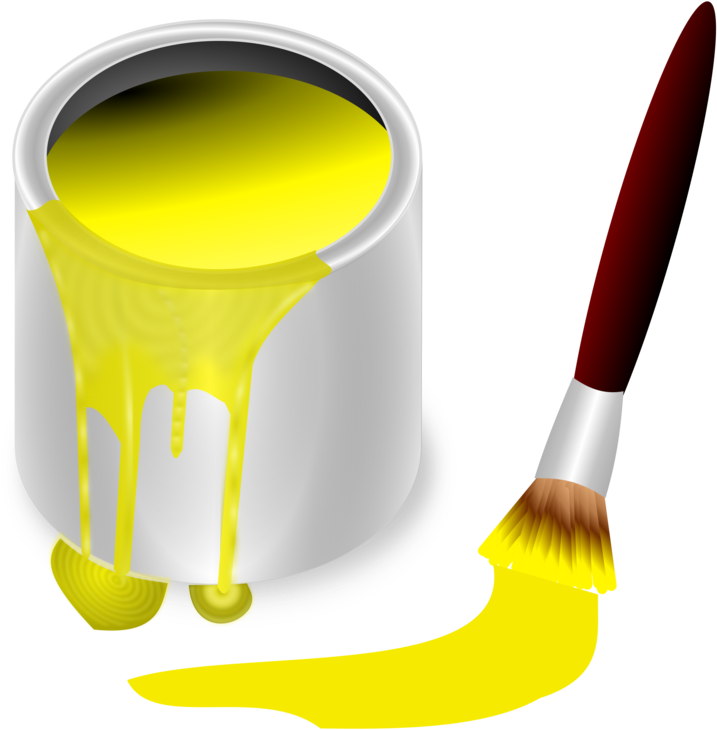 Yellow Paint Canand Brush PNG Image