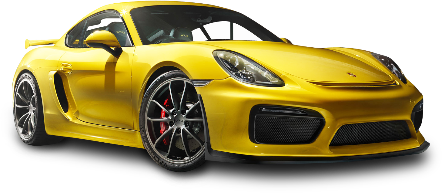 Yellow Porsche Cayman G T4 Side View PNG Image