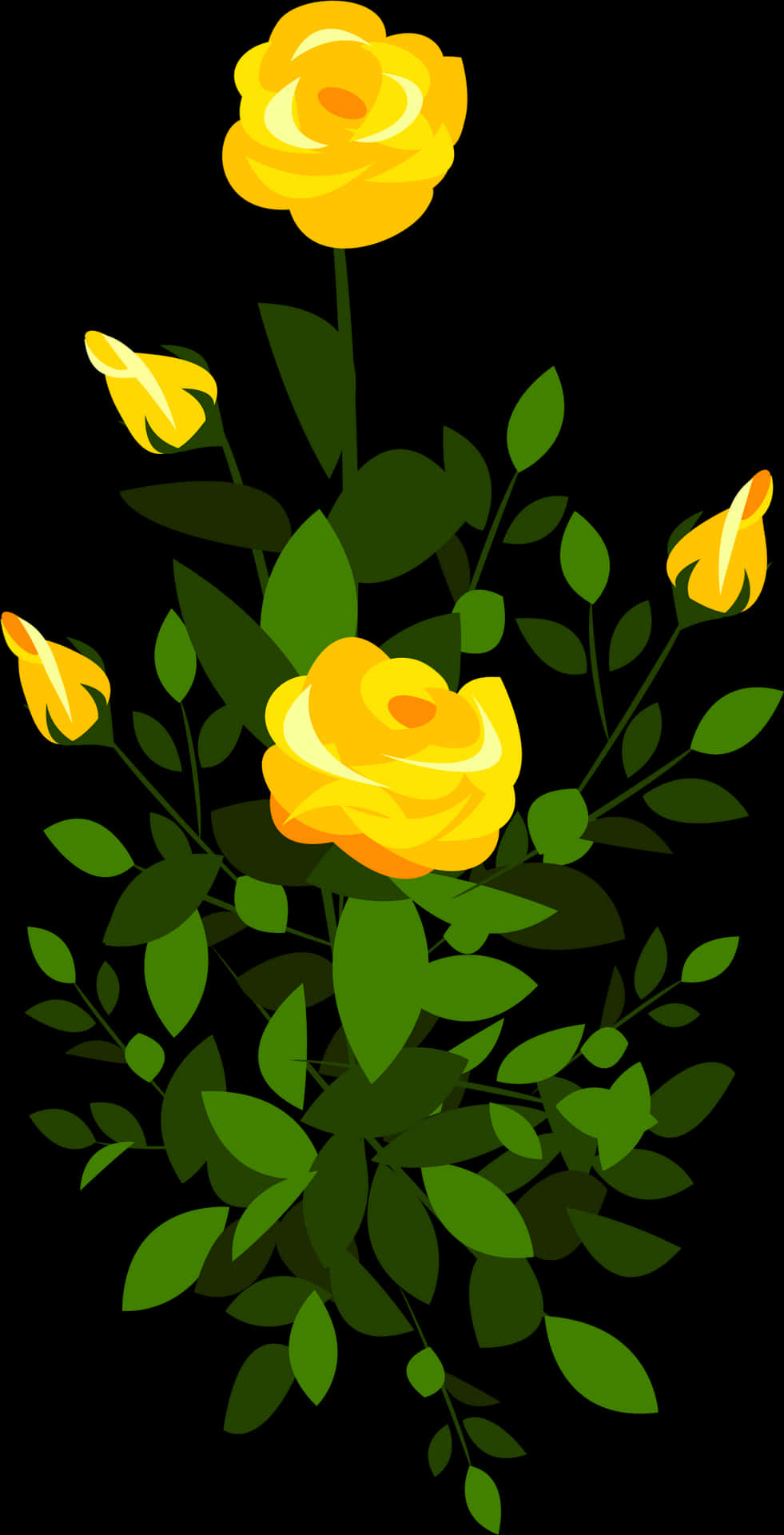 Yellow Rose Bush Vector Illustration PNG Image