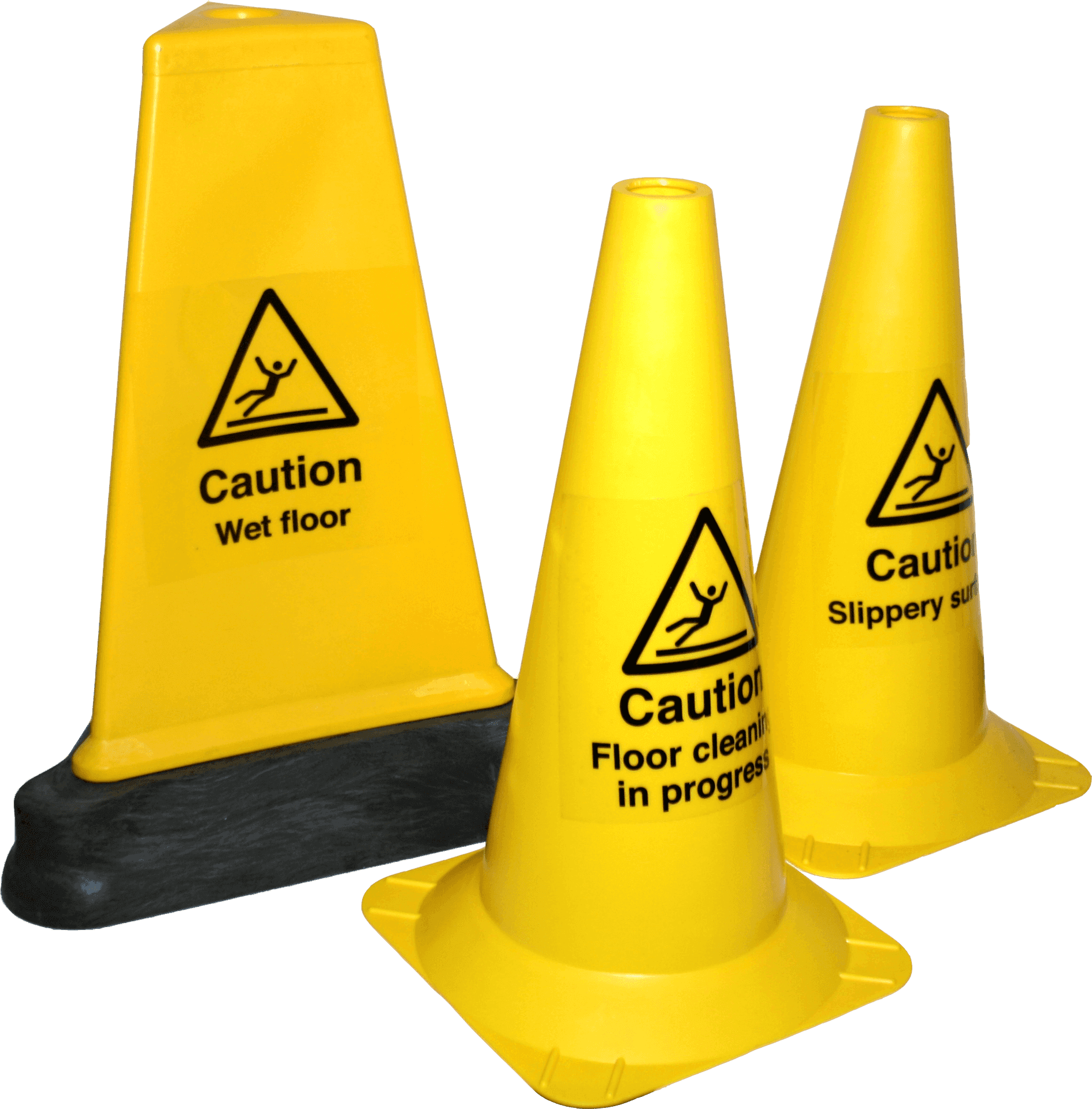 Yellow Safety Cones With Caution Signs PNG Image