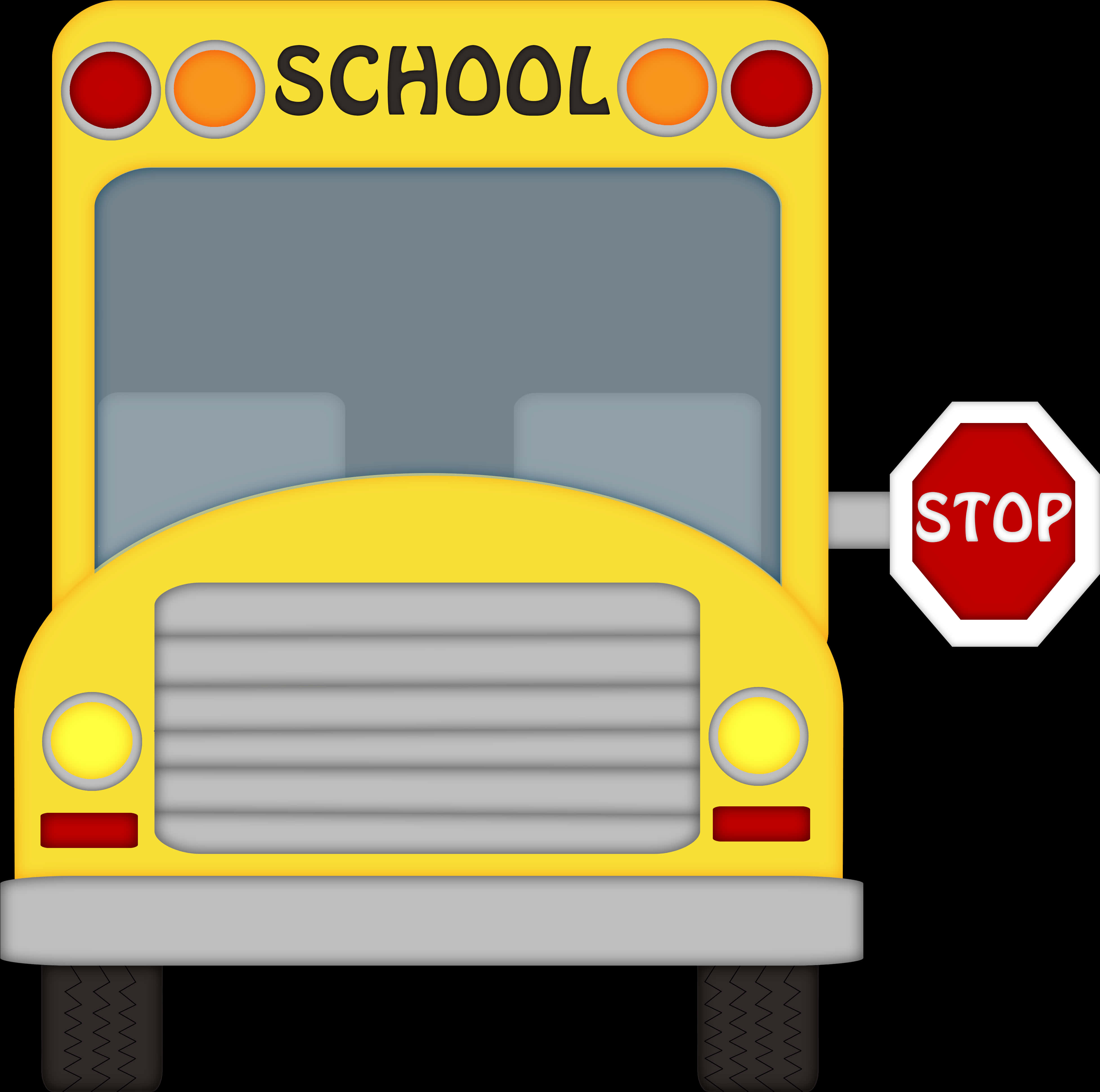 Yellow School Bus Front View Stop Sign PNG Image