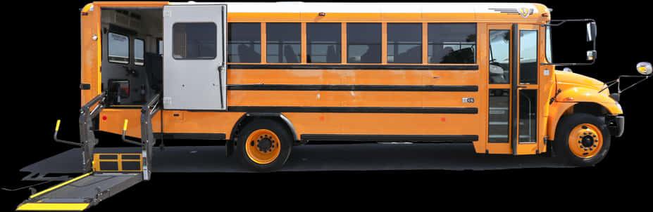 Yellow School Bus With Ramp Extended PNG Image