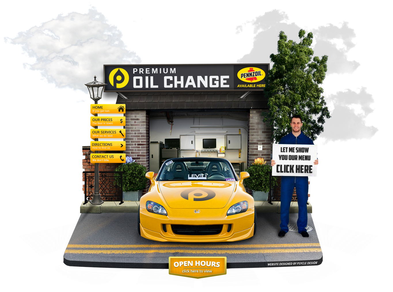 Yellow Sports Car Oil Change Service PNG Image