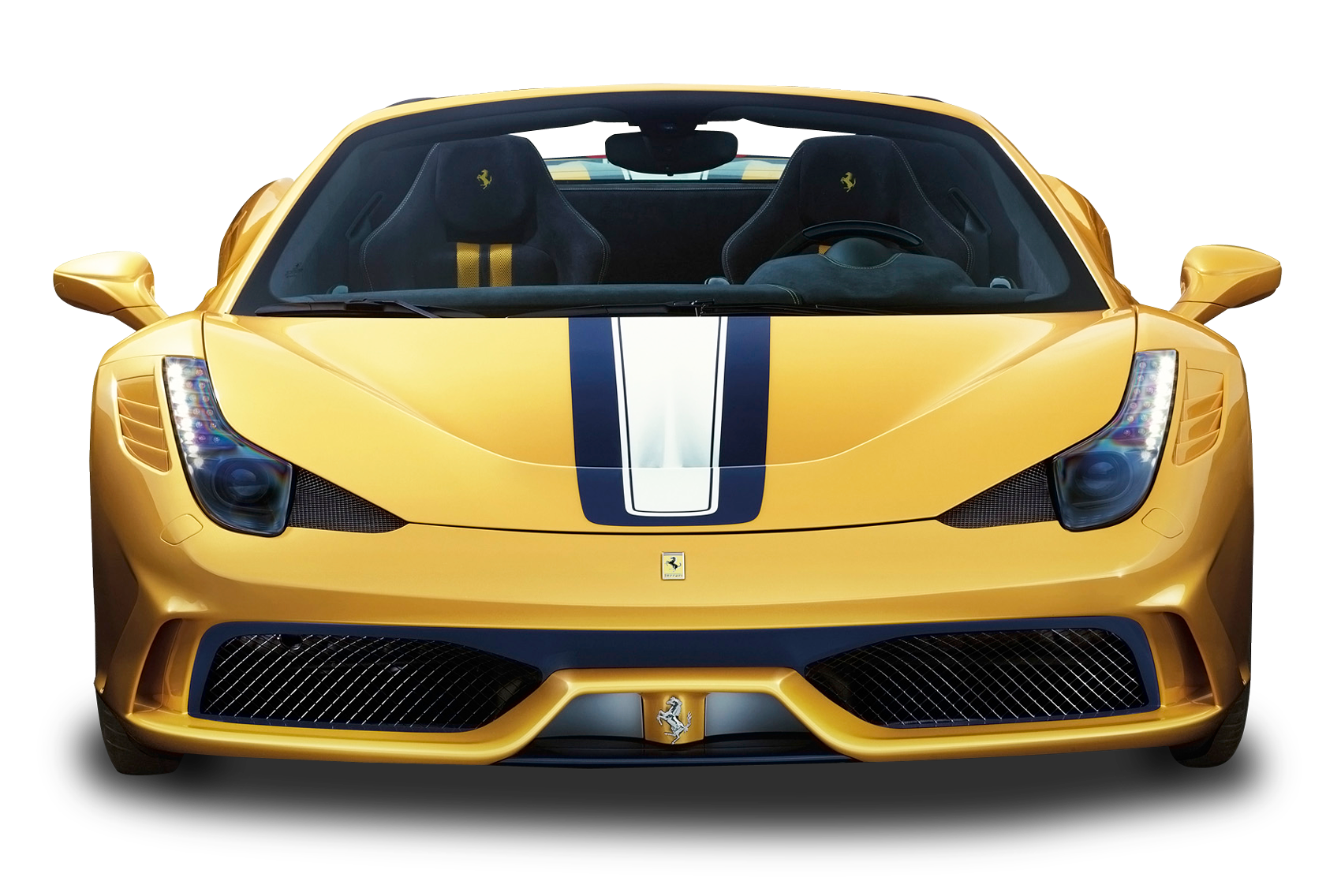 Yellow Sports Carwith Blue Stripe PNG Image