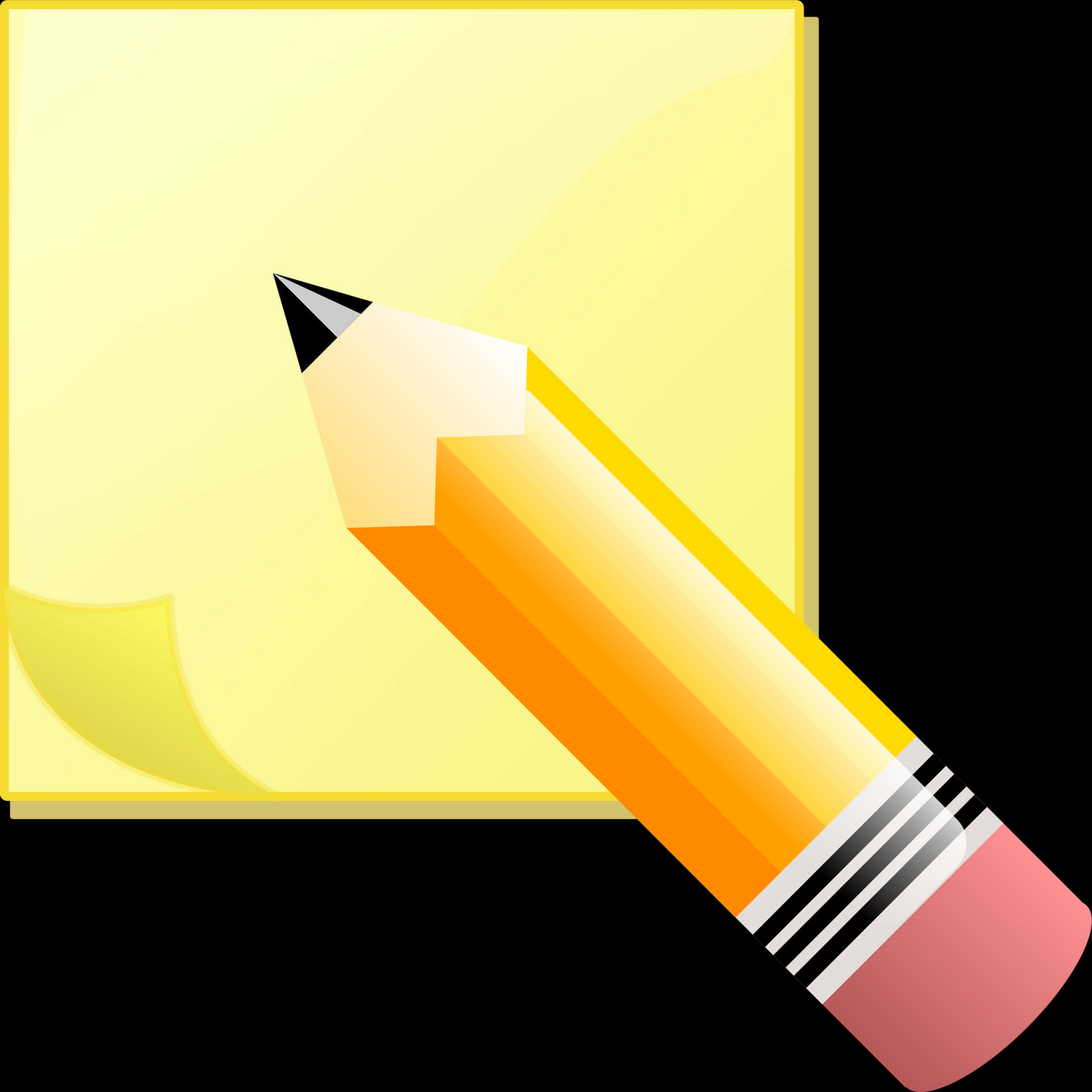 Yellow Sticky Noteand Pencil Graphic PNG Image