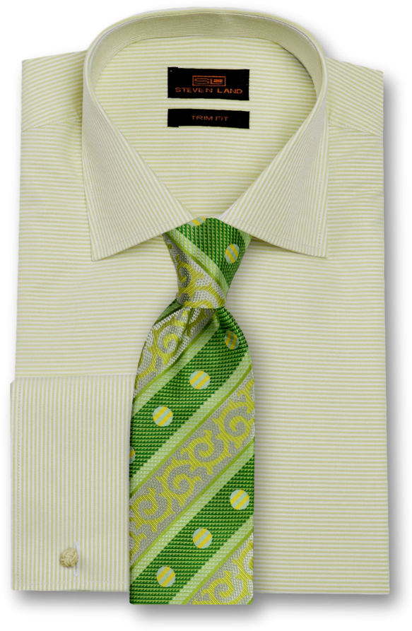 Yellow Striped Dress Shirtwith Green Tie PNG Image