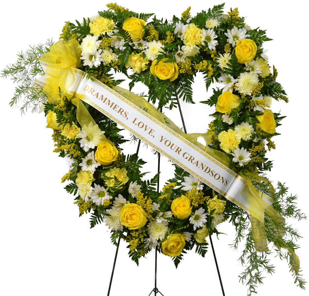 Yellow White Funeral Wreath Grandsons Love PNG Image