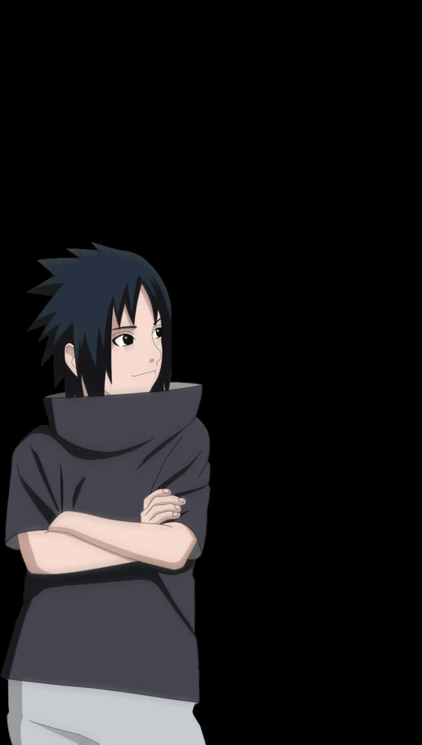 Young Anime Character Black Background PNG Image