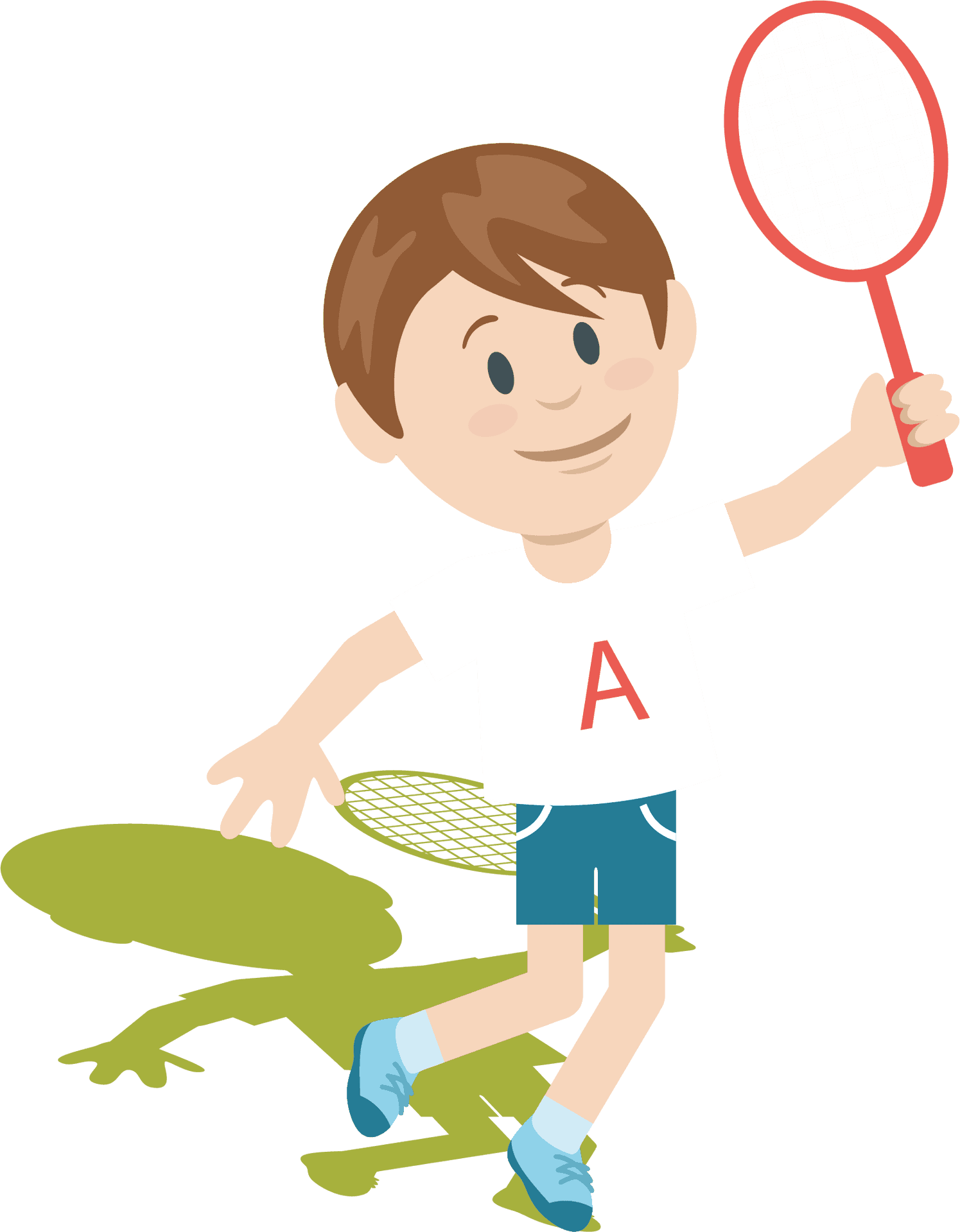 Young Boy Playing Badminton Cartoon PNG Image