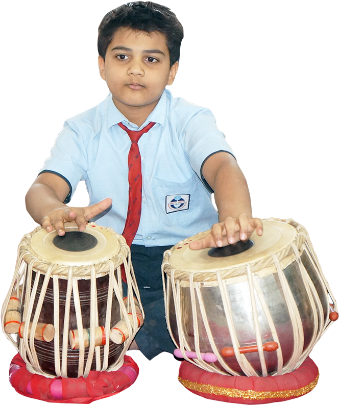 Young Boy Playing Tabla PNG Image