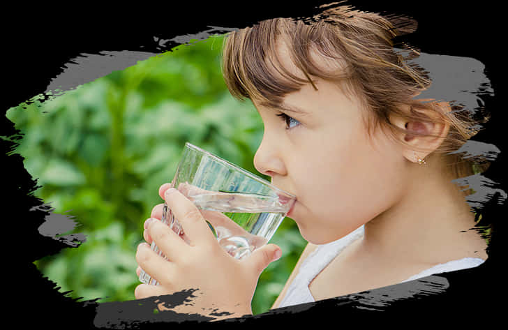 Young Girl Drinking Water Outdoors PNG Image