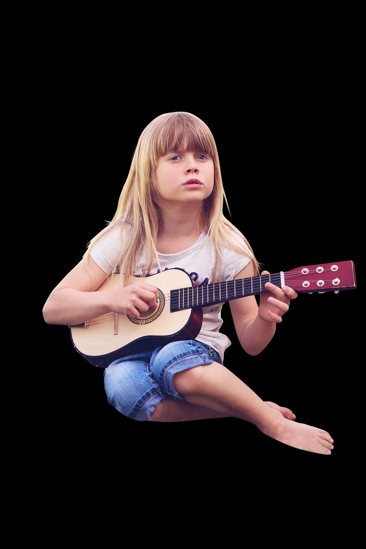 Young Girl Playing Ukulele PNG Image