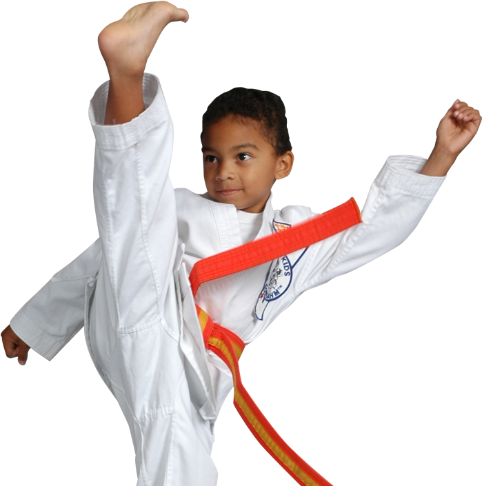 Young Karate Kid Performing High Kick PNG Image