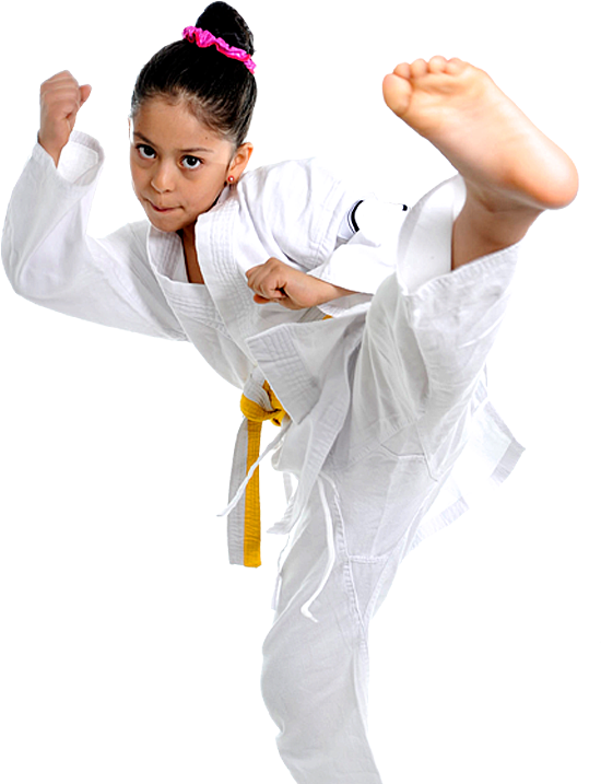 Young Karate Student Performing Kick PNG Image