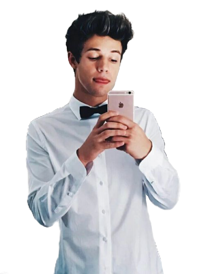 Young Manin Bow Tie Using Smartphone PNG Image