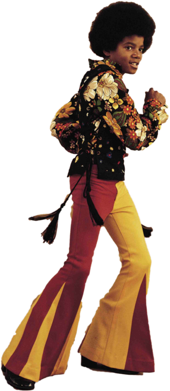 Young Michael Jackson Floral Shirt Bell Bottoms PNG Image