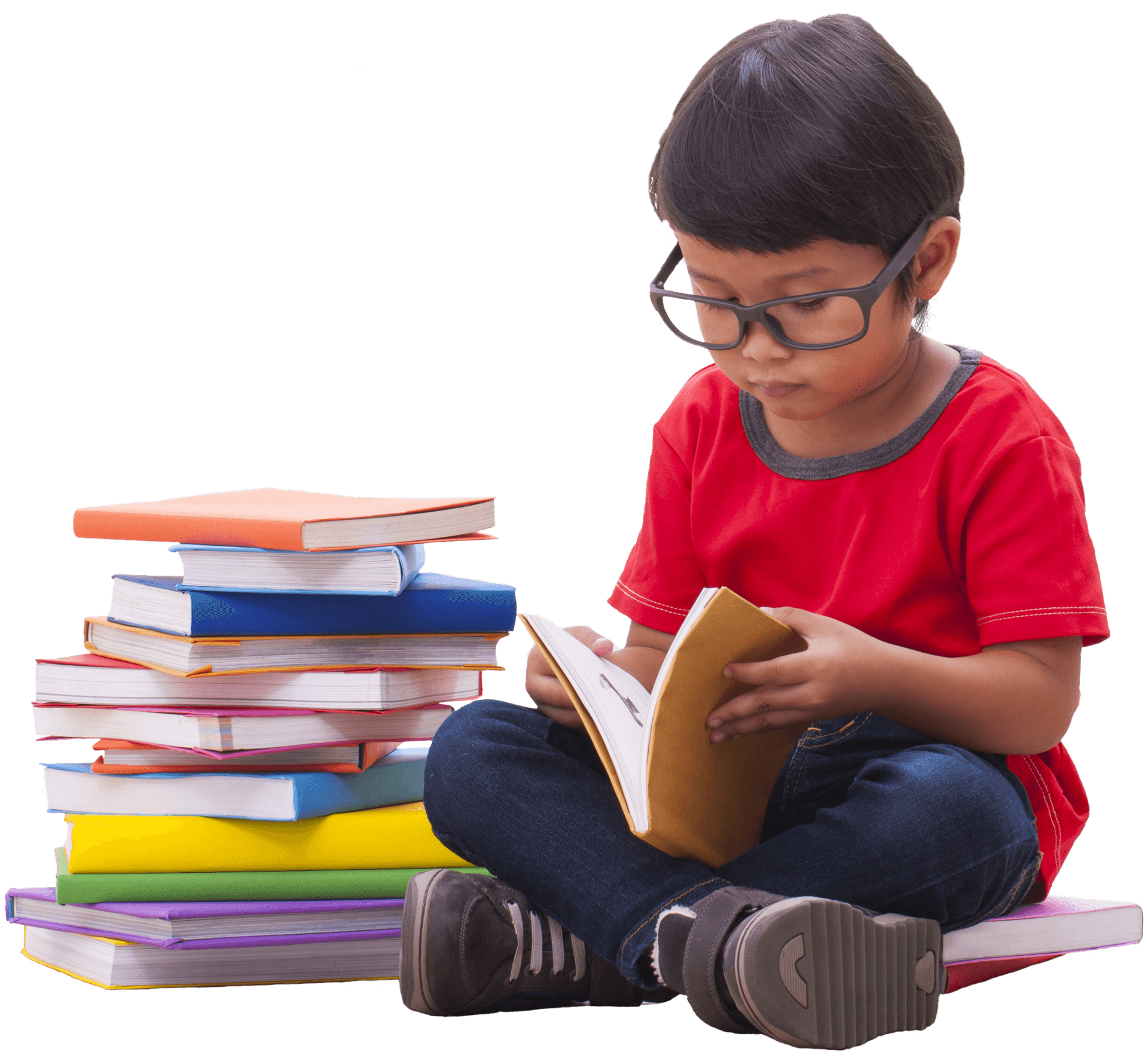 Young Reader Engrossedin Book PNG Image