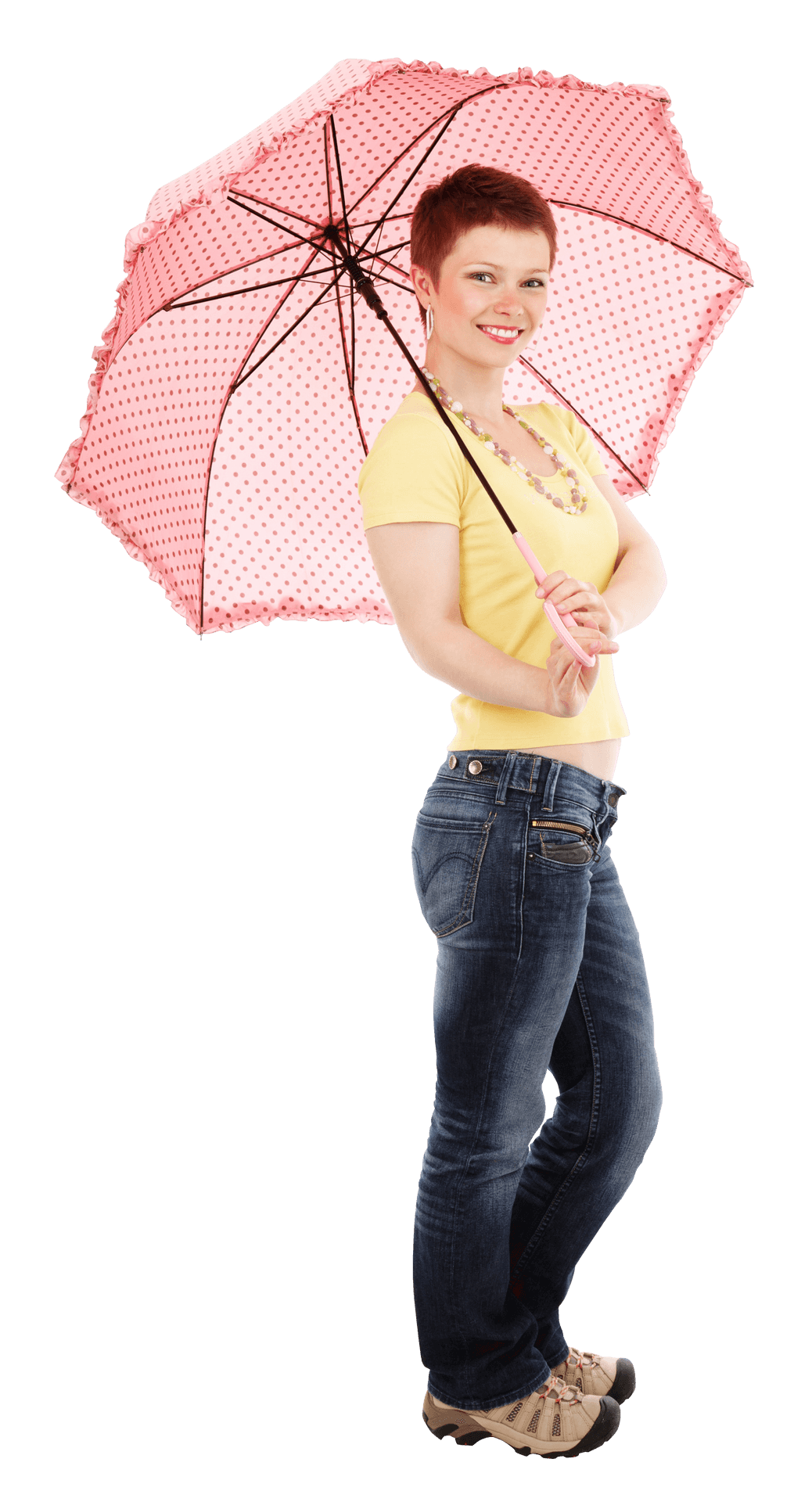 Young Woman With Pink Umbrella PNG Image