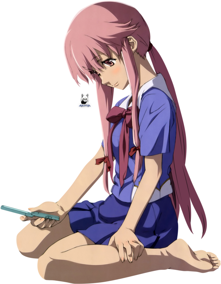 Yuno Gasai Sittingwith Knife PNG Image