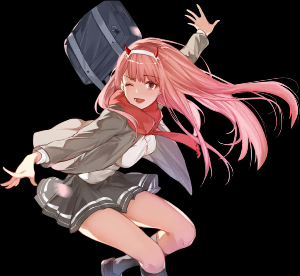 Zero Two Anime Character Jumping PNG Image