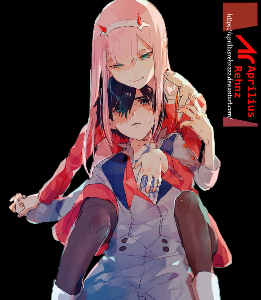 Zero Twoand Hiro Anime Illustration PNG Image