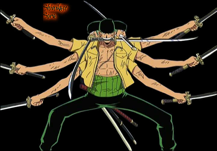 Zoro Multi Arm Sword Technique PNG Image