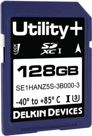 128 G B Delkin Utility S D X C Memory Card PNG Image