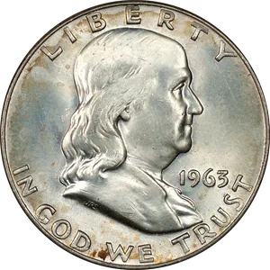 1963 Benjamin Franklin Half Dollar Coin PNG Image