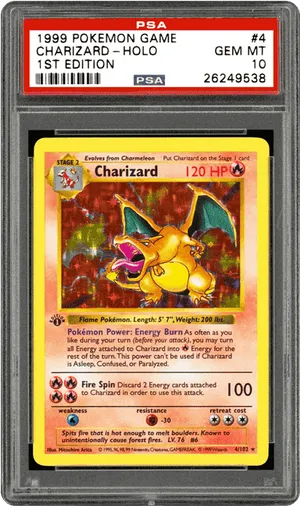 1999 First Edition Charizard Holo P S A G E M M T10 PNG Image