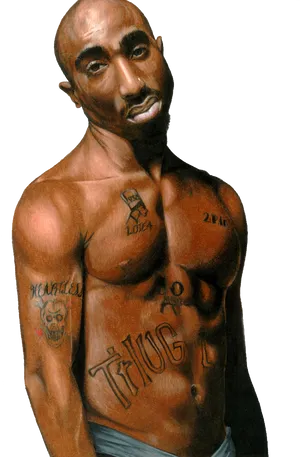 2 Pac Shirtless Tattoos PNG Image