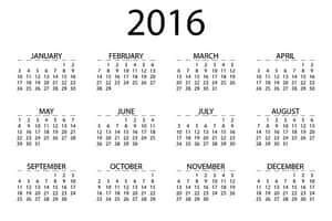 2016 Yearly Calendar Blackand White PNG image with transparent background