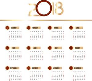 2018 Complete Year Calendar Clipart PNG Image