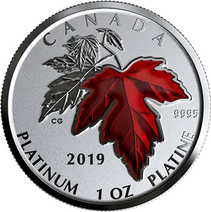 2019 Canadian Platinum Maple Leaf Coin PNG Image