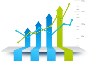 3 D Bar Chartwith Line Graph Progress PNG Image